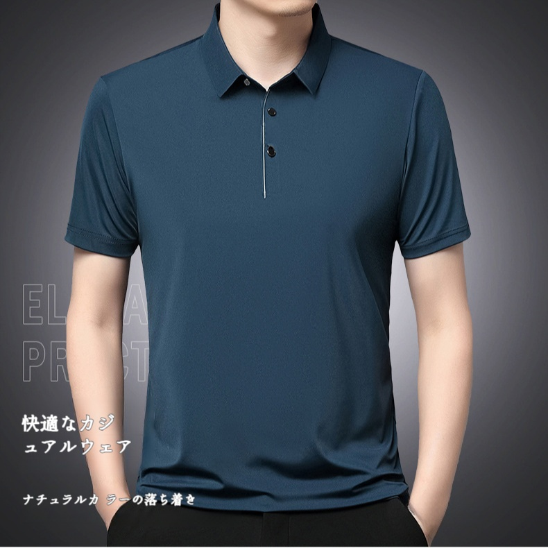 メンズ半袖Tシャツ 夏の緩い薄いトップスメンズカジュアルラペル半袖Tシャツ