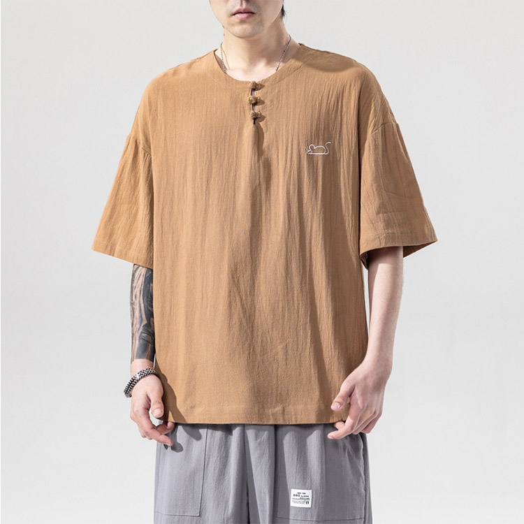 【メンズリネンＴシャツ】綿麻　軽量　涼やか　立体裁断　通気透湿　M-5XL