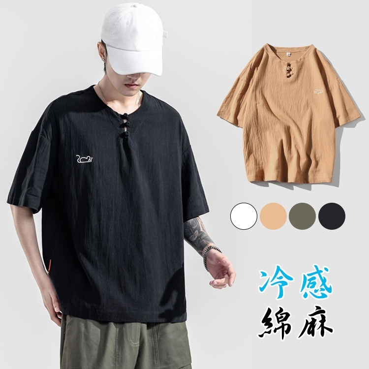 【メンズリネンＴシャツ】綿麻　軽量　涼やか　立体裁断　通気透湿　M-5XL