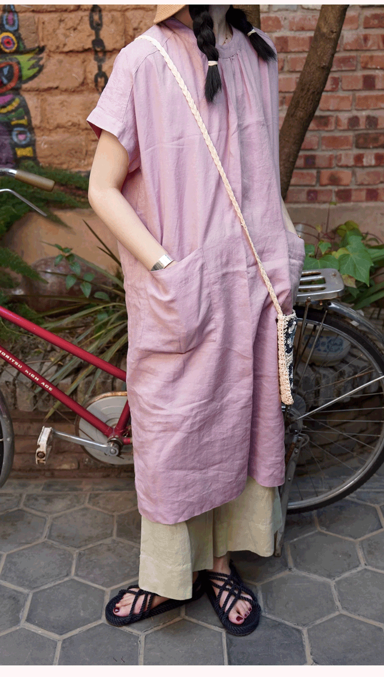 涼しい素材の綿麻ワンピースアップ