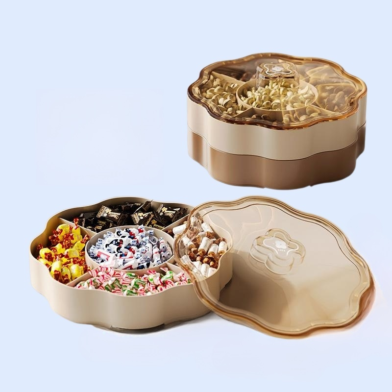 家用乾果盤分格帶蓋零食乾果擺放盤客廳茶几輕奢糖果盒堅果收納盒