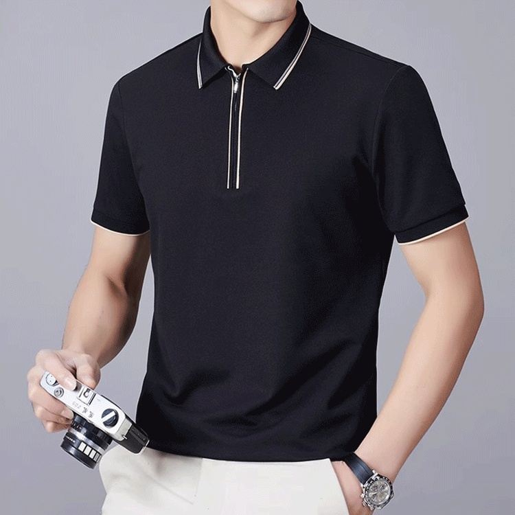 남성 하프 지퍼 라펠 칼라 반팔 티