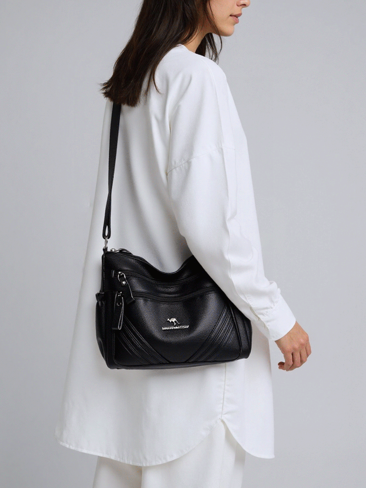 حقيبة كتف جلدية راقية ذات جيوب متعددة، مصممة خصيصا للأم