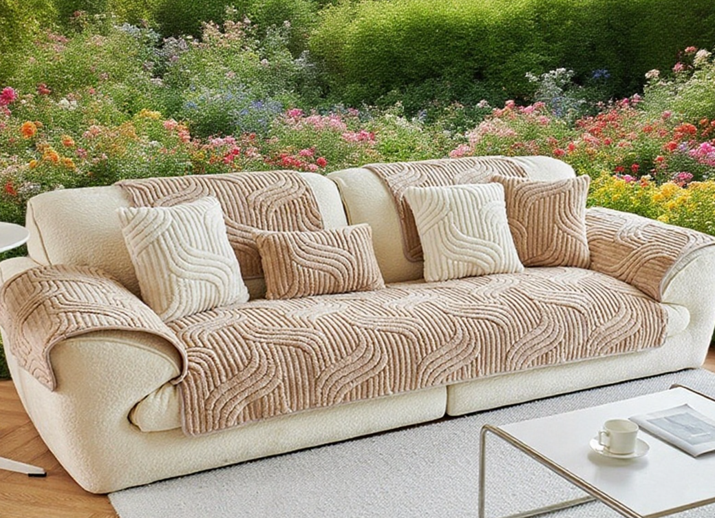 Soft plush fabric detail on sofa cover