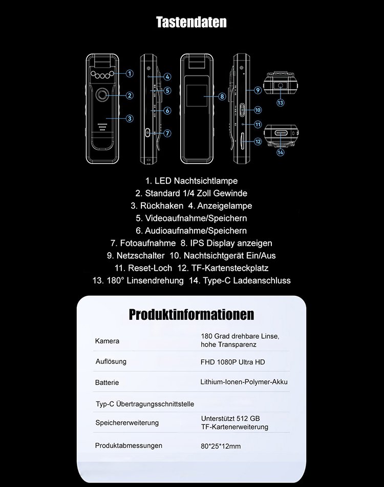 C8 Sichtbare HD Anti-Shake Action-Kamera