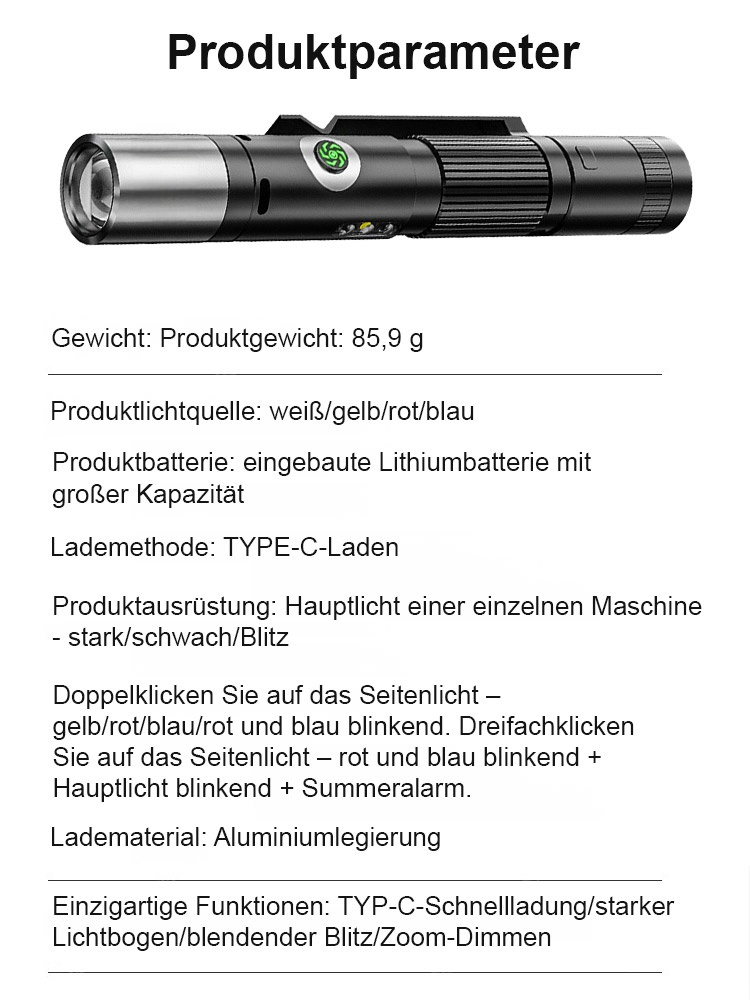Taschenlampe mit Hochleistungs-Lichtbogen zur Abwehr von Übeltätern