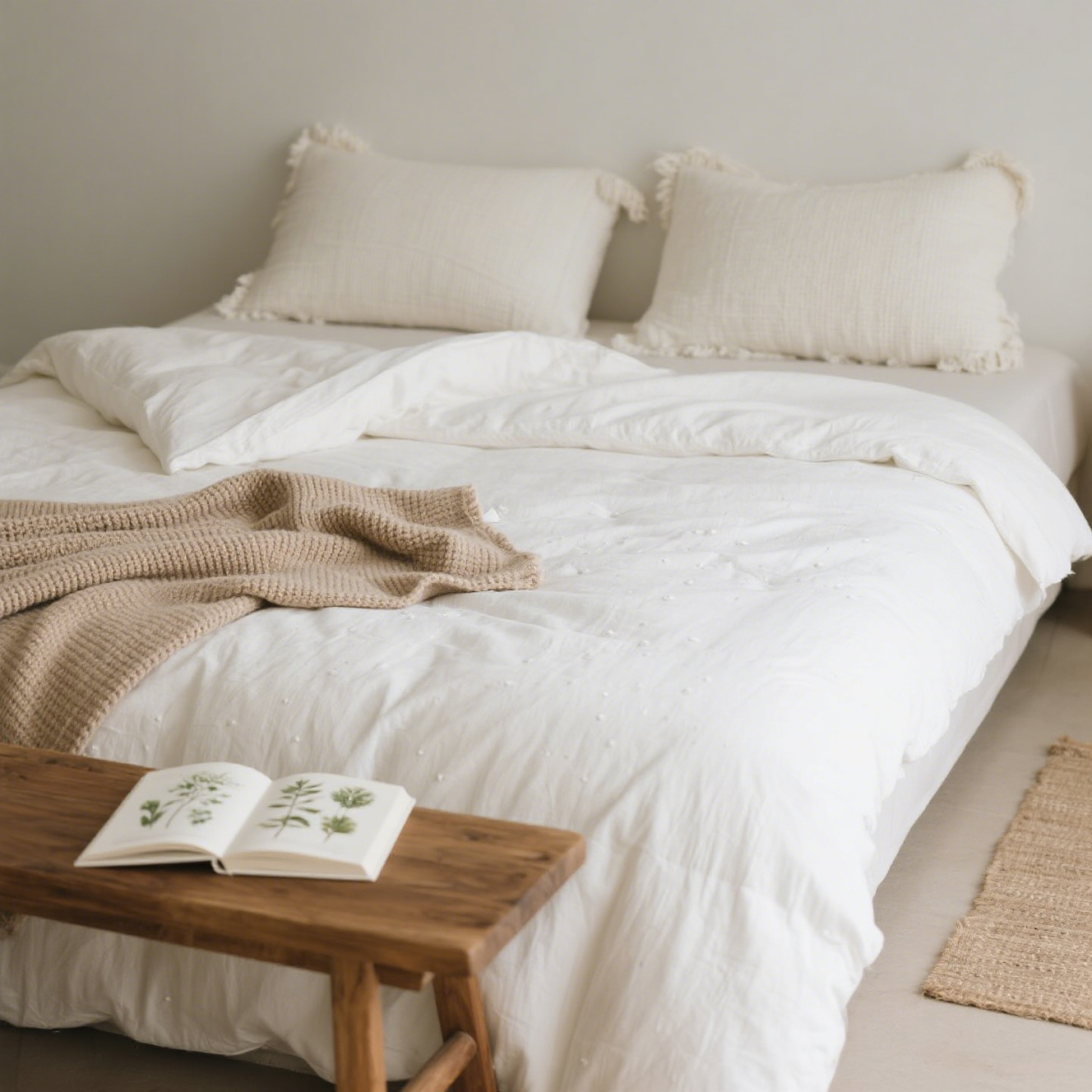 Juego de cama de cuatro piezas estilo Wabi-Sabi, lavado con agua, algodón y lino