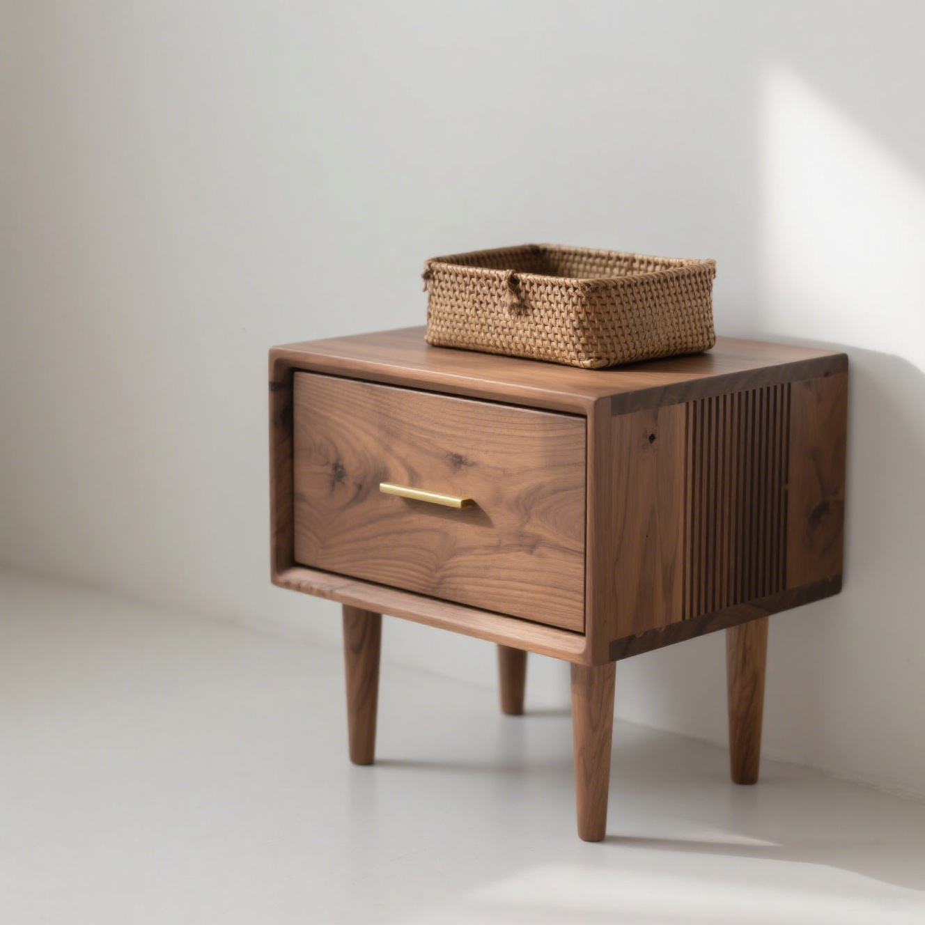 Detalle del cajón de la mesa de noche estilo retro