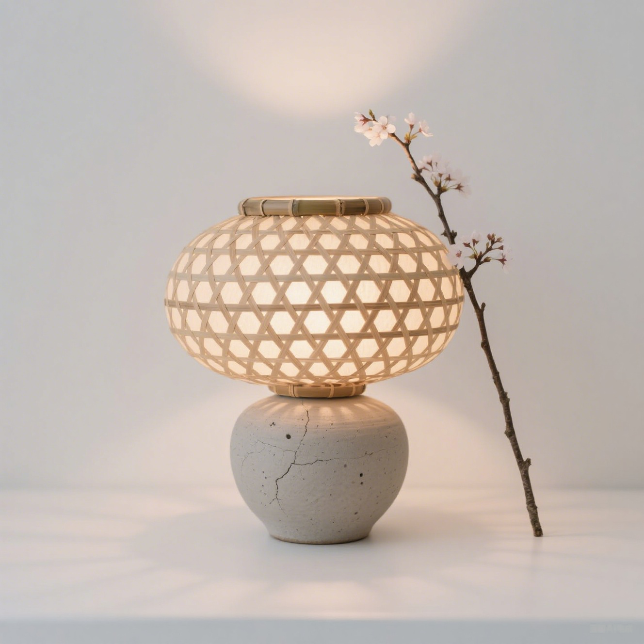 Detalle de la base de madera maciza de la lámpara de mesa