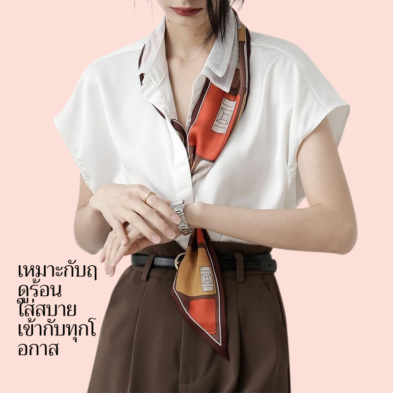 เสื้อเชิ้ตผ้าชีฟองแขนสั้นสีขาว สไตล์ฝรั่งเศส บางเบา เหมาะกับฤดูร้อน