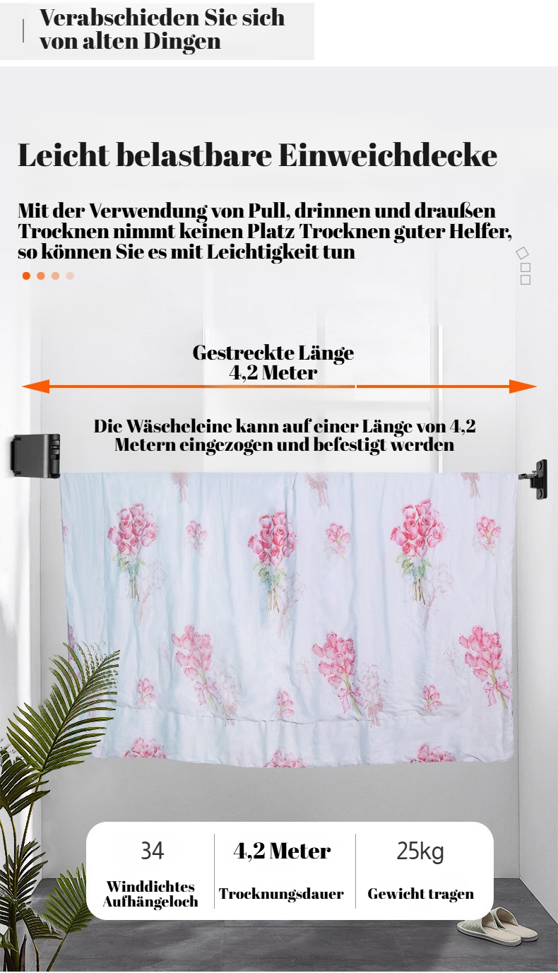 4,2 m verdicktes quadratisches Gurt-Trockenseil aus ABS, unsichtbare Positionierungsschnalle, Wandbe