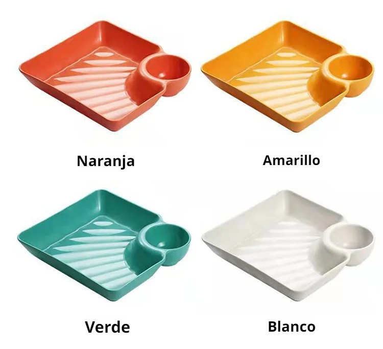 Plato de dumplings creativo con separación de salsas.