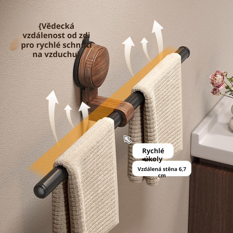 Koupelnový věšák na ručníky s přísavkou, ořechové dřevo, bez vrtání, jednoduchý design