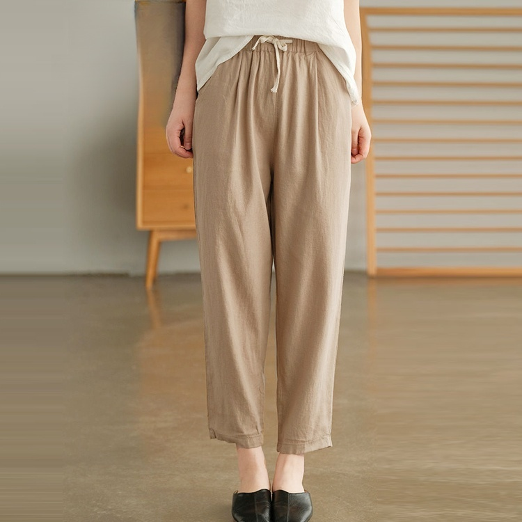夏用の無地の綿麻サルエルパンツ