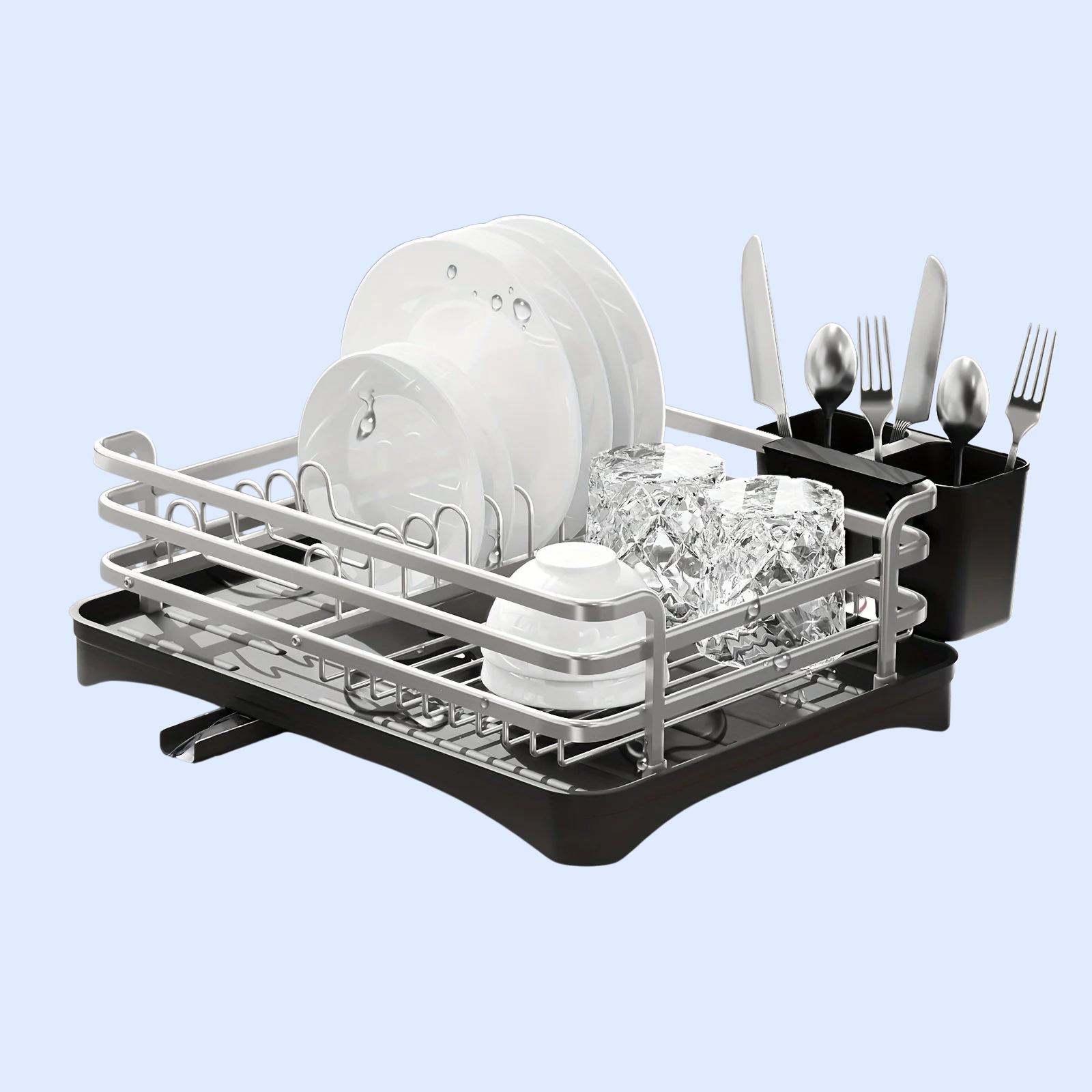 多機能アルミ合金食器乾燥ラック カトラリーホルダー付き｜家庭用収納用品