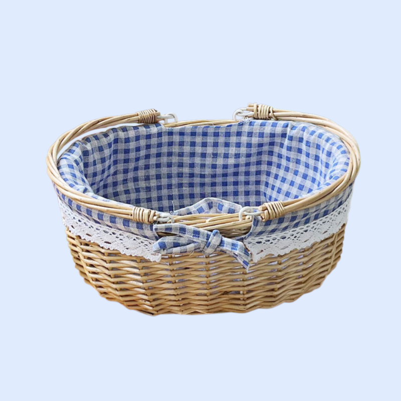 Double handle linen lining willow picnic basket movable handle whole willow rattan storage basket fr