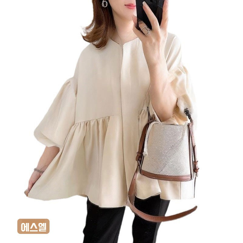 인형 셔츠 암문 라운드 루즈 인형 셔츠 암문 라운드 탑