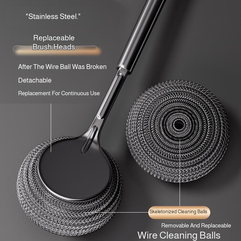 Household stainless steel pot brush extended kitchen special pot brush artifact cleaning brush long 