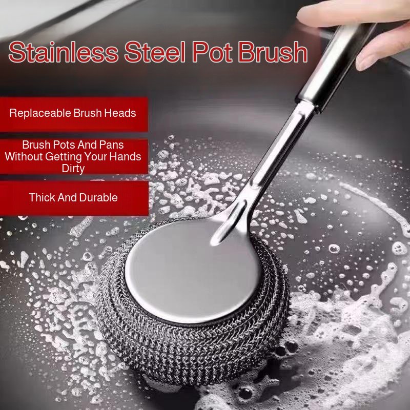 Household stainless steel pot brush extended kitchen special pot brush artifact cleaning brush long 