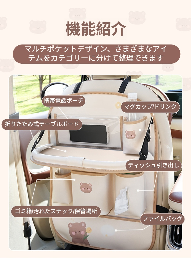 車用シートバックに吊り下げ可能な多機能収納バッグ