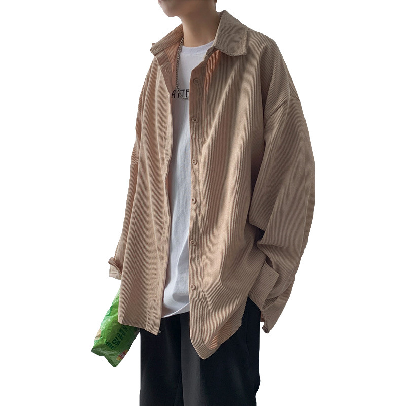 ティーンエイジャーのゆったり長袖コーデュロイシャツ ハンサムカジュアルシャツ秋ユニセックス個性シャツ