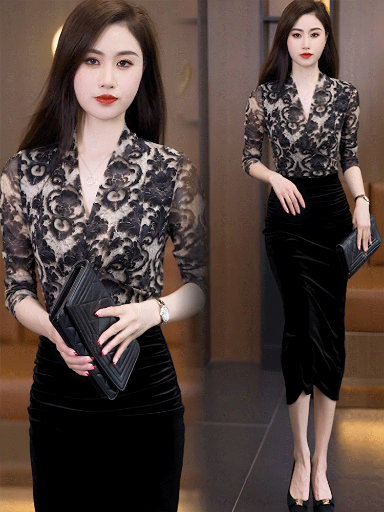 แฟชั่นเสื้อลูกไม้แขนยาวลดอายุ