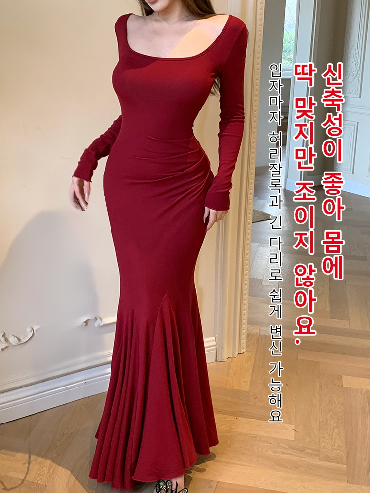 여성용 패션 엘레강스 허리조임 머메이드 원피스