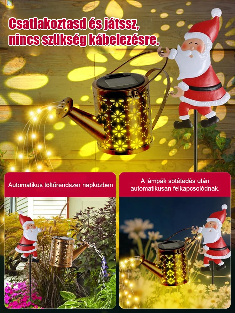 Napelemes Mikulás lámpa – Vízálló LED dekoráció kertbe, udvarra (0 villanyszámla!)