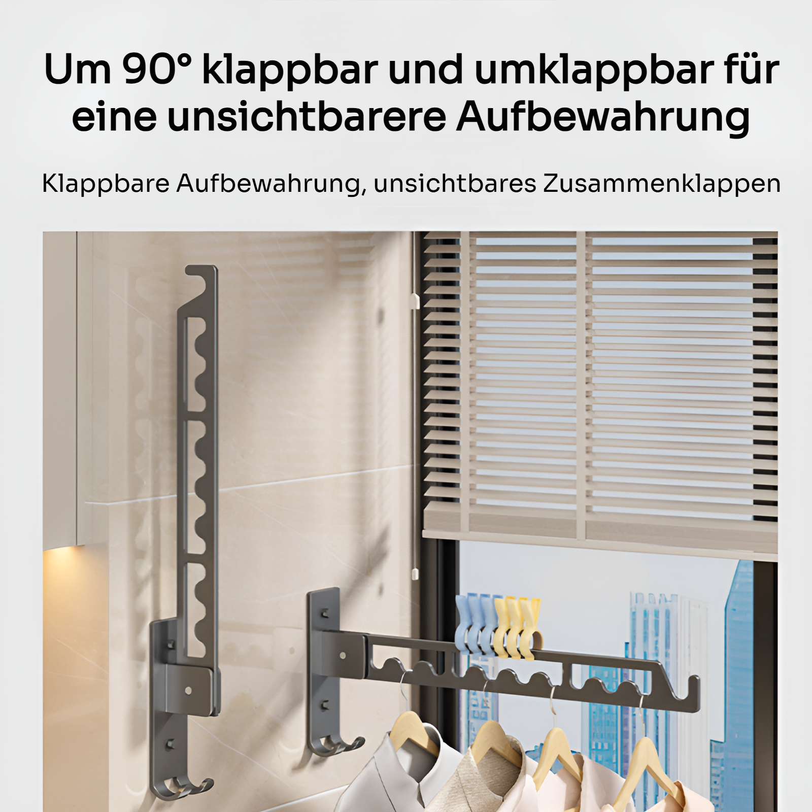 Schlagfreier, platzsparender, zusammenklappbarer Kleiderständer aus Aluminium für die Wandmontage, B