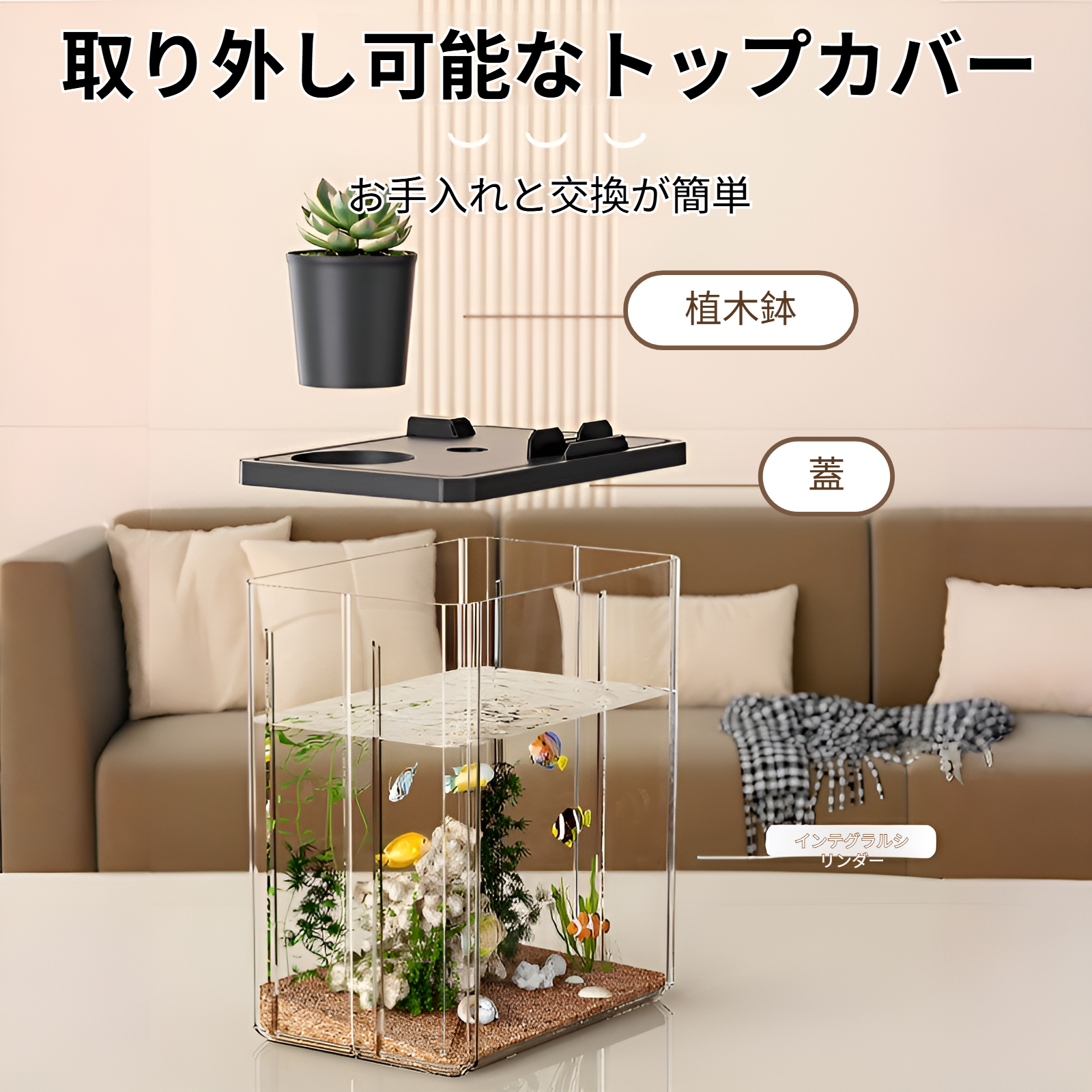 デスクトップの小さな魚の水槽、小さな造園の肥厚した生態学的なタンク、デスクの卓上格闘魚の水槽、金魚の水槽、水耕栽培の飼育箱