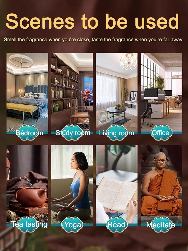 Natural sandalwood incense coils come with an incense burner.