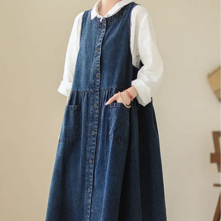 통통 Mm 여름 루즈핏 빈티지 데님 원피스 살 가리고 날씬해 보이는 미디 스커트 여 데님 나시 스커트