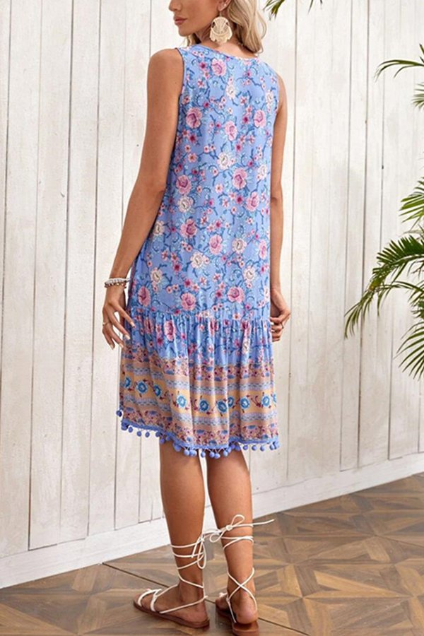 Bohemian Print Collar Dress