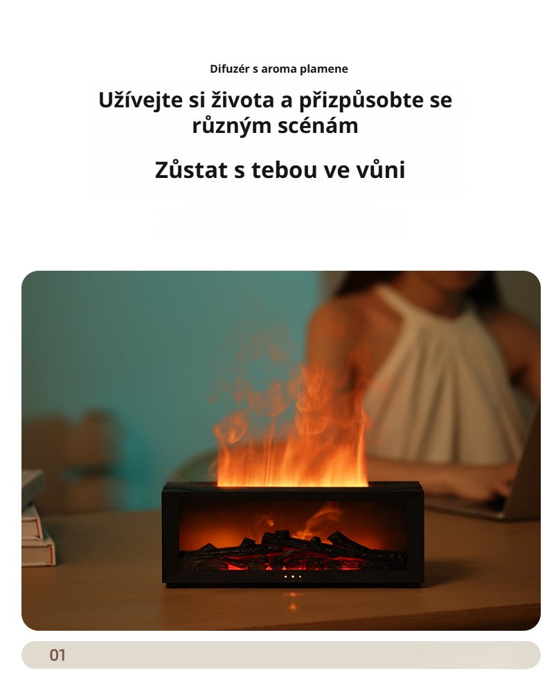 Simulátor krbu s vůní pro domácí kancelář