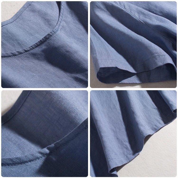 半袖綿麻ロングワンピース