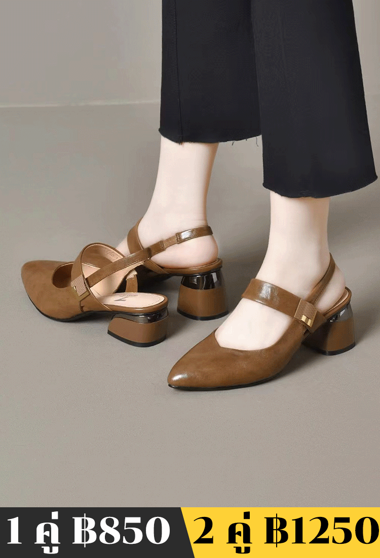 รองเท้าแตะรัดส้นผู้หญิง ปิดหัว ส้นตัน หรูหรา รุ่นใหม่