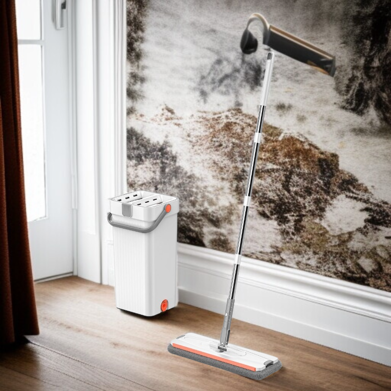 家庭用フラットモップ ウェット＆ドライ 極太ハンドフリーモップ