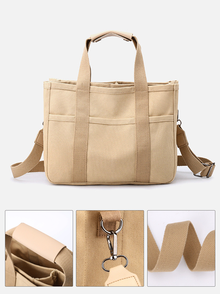 【すっきり整理整頓】多ポケットキャンバストートバッグ