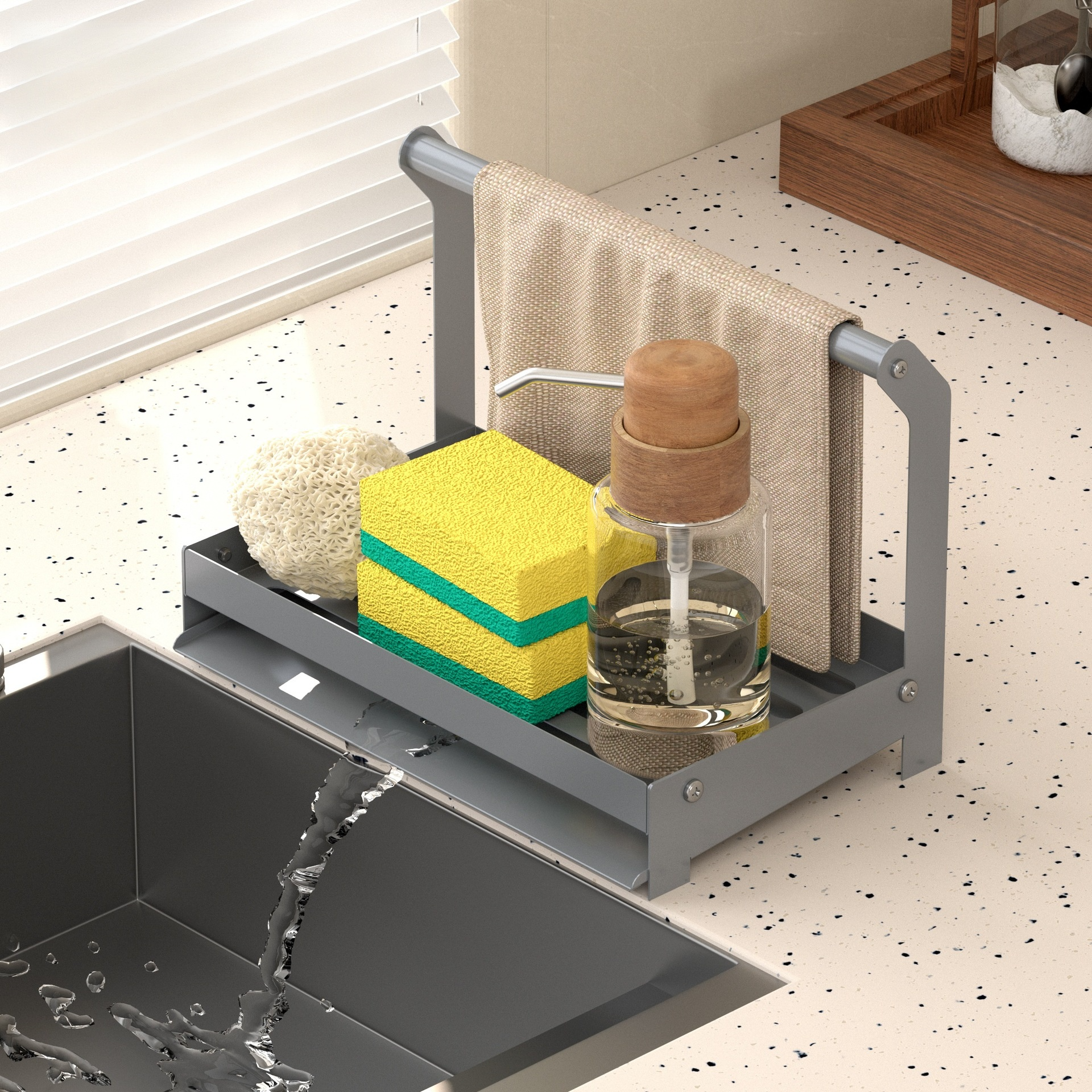 ชั้นวางผ้าเช็ดครัวแบบโลหะ ชั้นวางฟองน้ำอเนกประสงค์