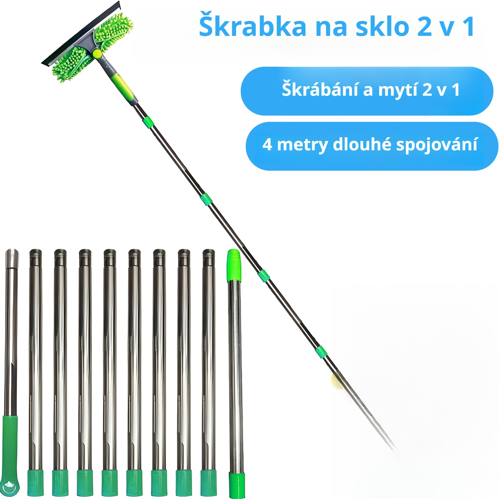 Oboustranný čistič oken při použití na velkém okně