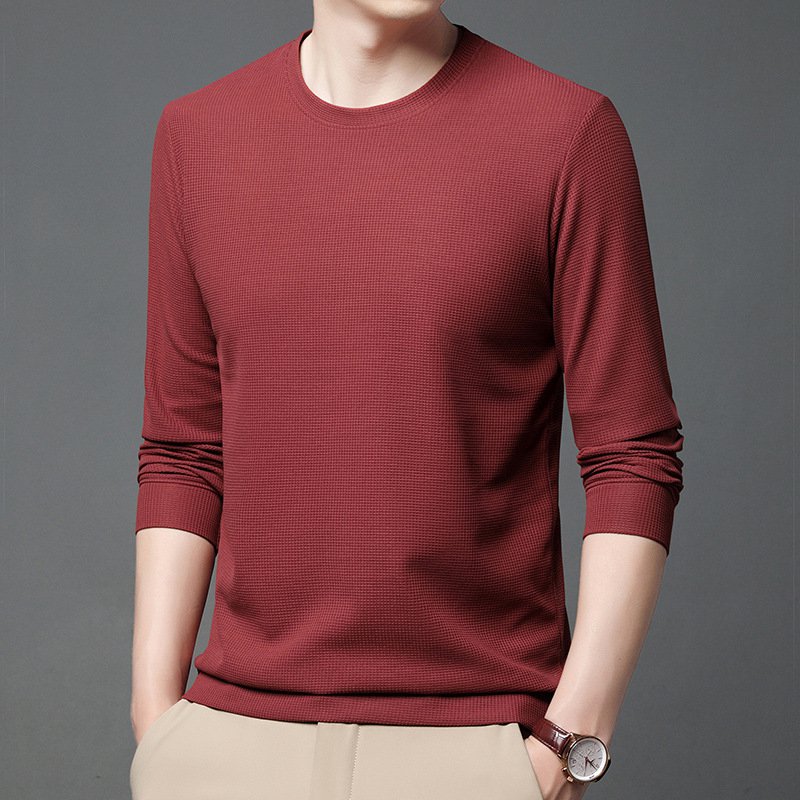 ワッフルロングスリーブメンズクルーネックインナーシャツ