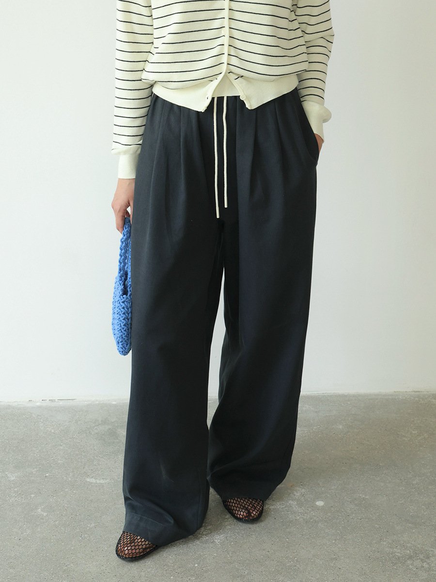 텐셀 코튼 와이드 레그 캐주얼 팬츠 신축성 하이웨스트 슬림 팬츠