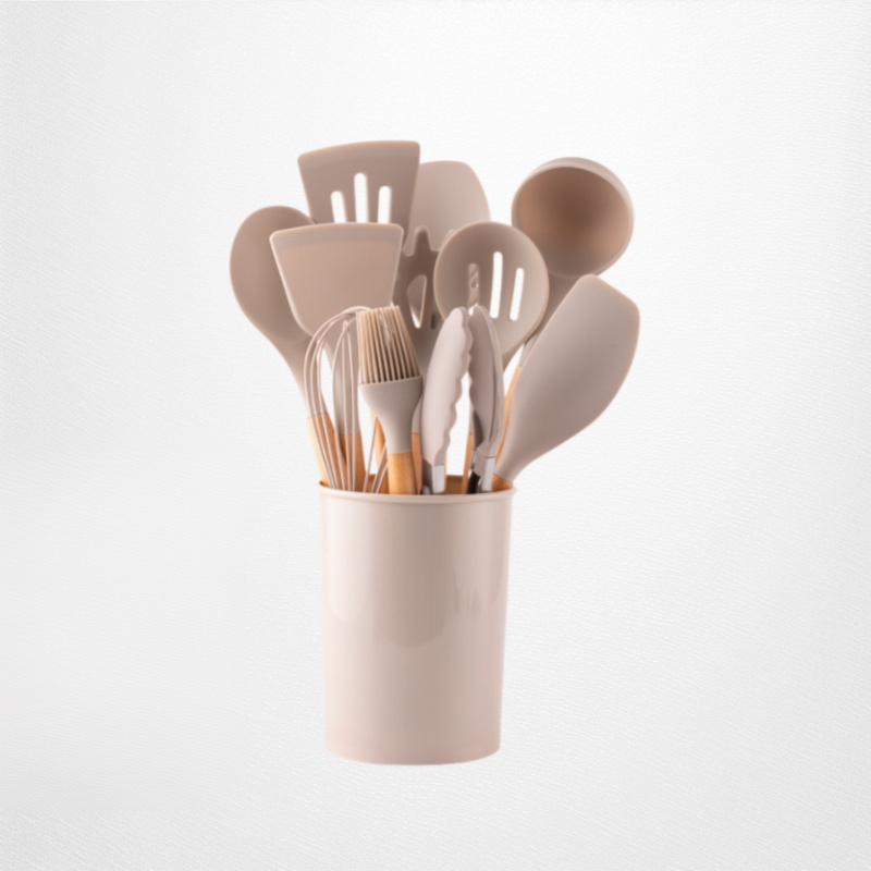 나무 손잡이 실리콘 주방용품 세트