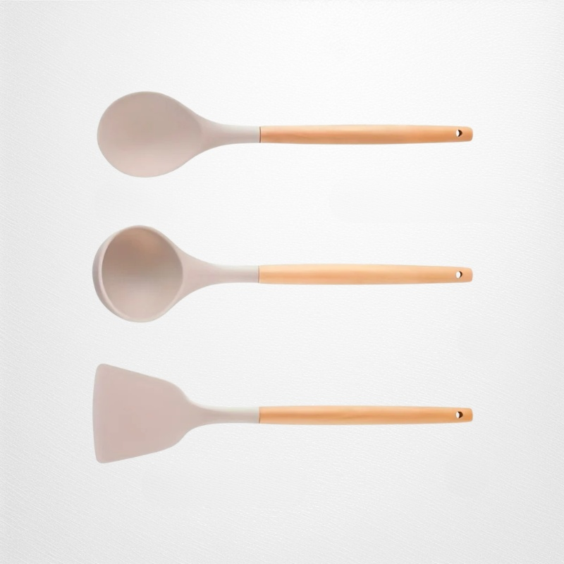 나무 손잡이 실리콘 주방용품 세트