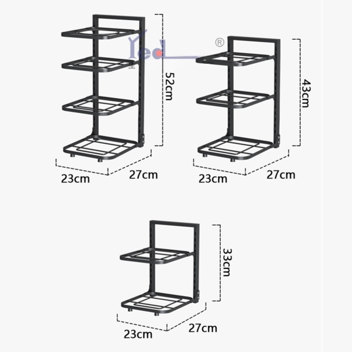 キッチン多段棚高さ調節可能収納棚 フライパンクリップオーガナイザー シンク下コーナー折りたたみキッチンポットラック