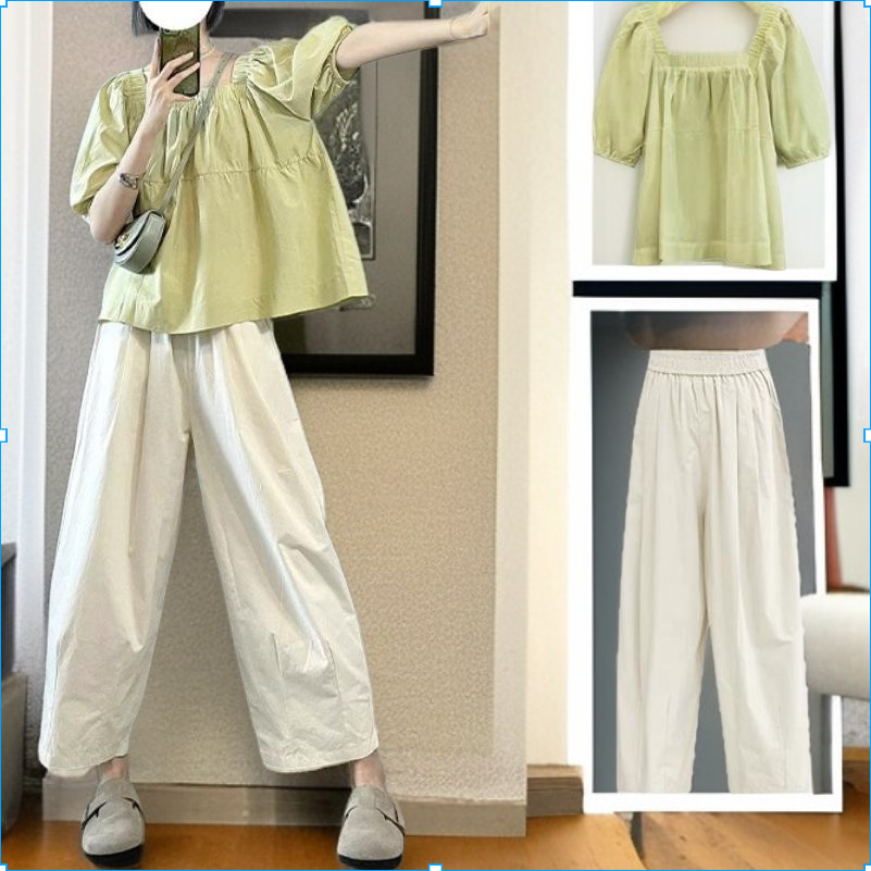 بنطلون واسع الساق لتنحيف الجسم وتقليل علامات التقدم في السن، مناسب للصيف