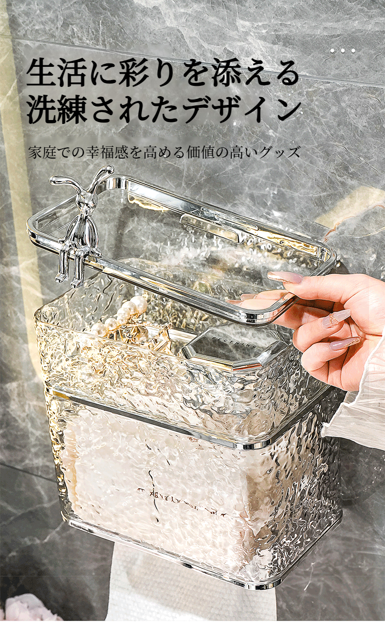 トイレ壁面に設置されたティッシュオーガナイザー