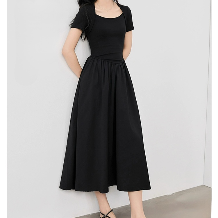 원피스 여 허리 A라인 스커트 날씬해 보이는 롱 스커트 헵번 원피스