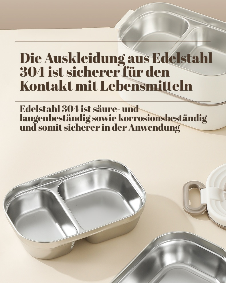 Die mehrschichtige, geruchsneutrale Lunchbox aus Edelstahl 304 kann in der Mikrowelle erhitzt werden