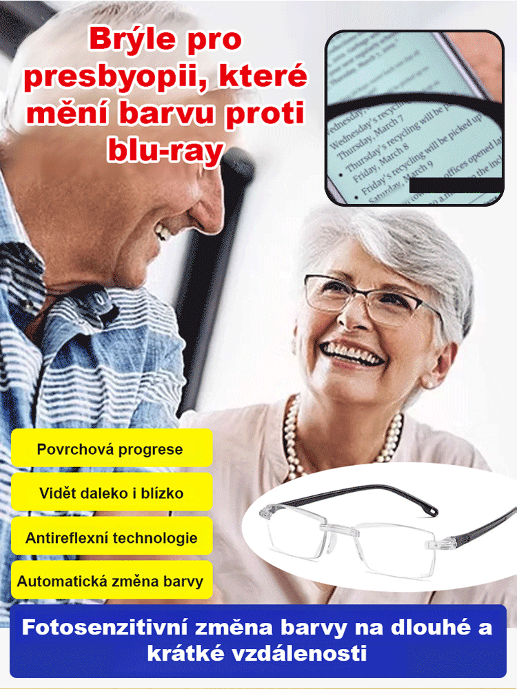 SL-Brýle na čtení měnící barvu proti modrému světlu